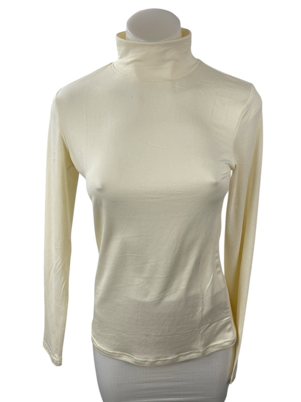 NEW Ekouaer Womens Cream Mock Neck Long Sleeve Slim Casual T-Shirt Sweater Top S